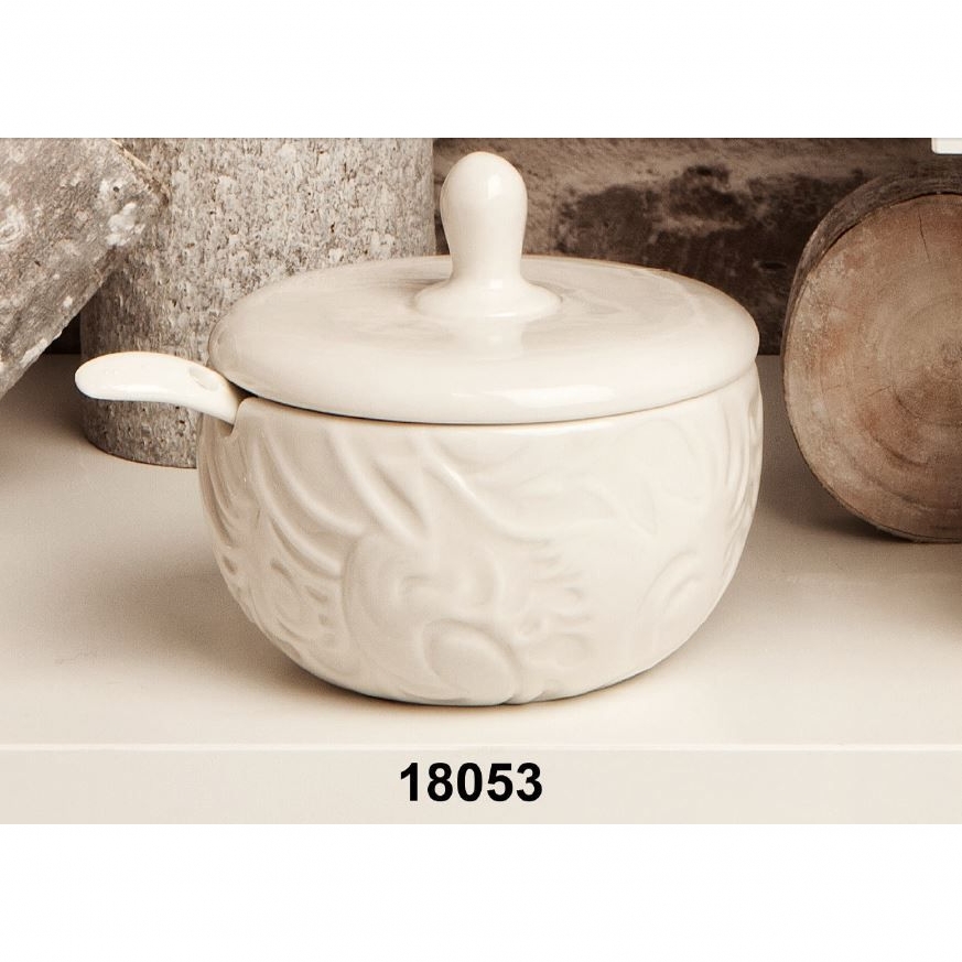 Zuccheriera in ceramica con coperchio e cucchiaio YOLIFE White Simplicity 