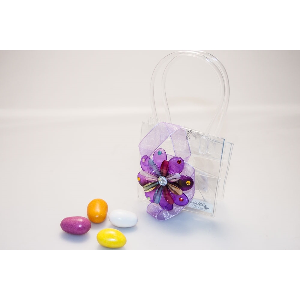 Bomboniera Bustina porta confetti con fiore viola