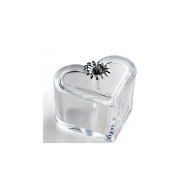 Scatolina cuore in cristallo con fiore in resina e argento bomboniere matrimonio - Memory 2016