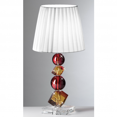 LAMPADA IN CRISTALLO CON ELEMENTI ROSSI E AMBRA CM.53
