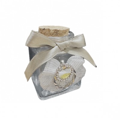 OFFERTA - BARATTOLO VETRO PER CONFETTI CON FEDI MATRIMONIO