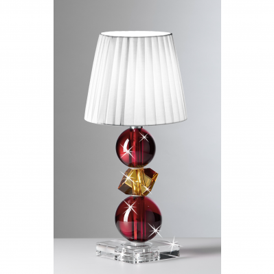 LAMPADA IN CRISTALLO CON ELEMENTI ROSSI E AMBRA CM.42