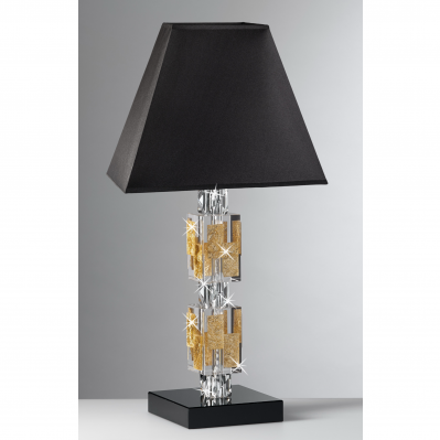 LAMPADA IN CRISTALLO CON BASE E CUPOLA NERA ED ELEMENTI DORATI CM.56