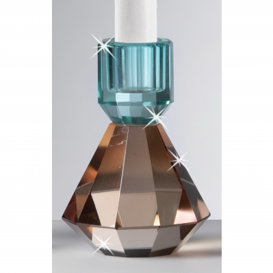 Portacandele in Cristallo bicolor Ranoldi: Bomboniera Matrimonio cm.8x8x11 Tabacco-Verde