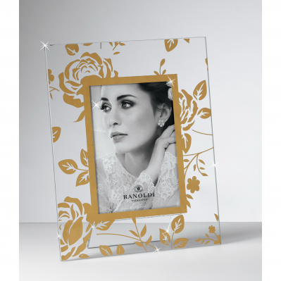 PORTAFOTO IN CRISTALLO SERIGRAFIA FIORI ORO cm.13X18 - RANOLDI