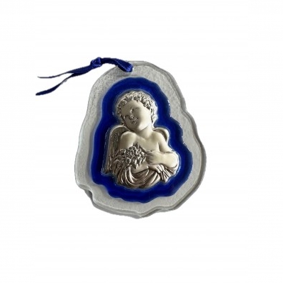 Quadretto con Angioletto cm. 9x10 blu - Offerta Bomboniere