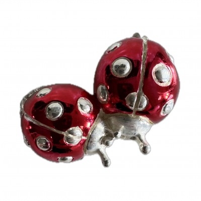 Coppia coccinelle smaltate in argento rivestito cm.6x4 - Offerta Bomboniere