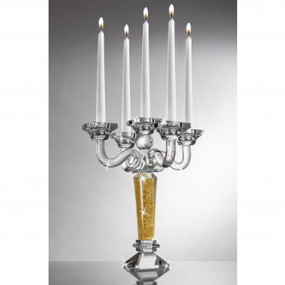 CANDELABRO 5 FIAMME IN CRISTALLO ELEMENDI DORATI - RANOLDI 