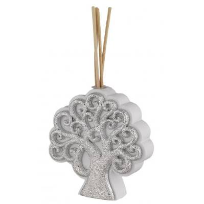 DIFFUSORE ALBERO DELLA VITA ARGENTO SU BASE BIANCA H. 12