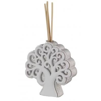 DIFFUSORE ALBERO DELLA VITA BIANCO SU BASE ARGENTO H. 12