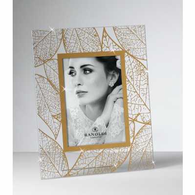 PORTAFOTO IN CRISTALLO SERIGRAFIA FOGLIE ORO cm.13X18 - RANOLDI