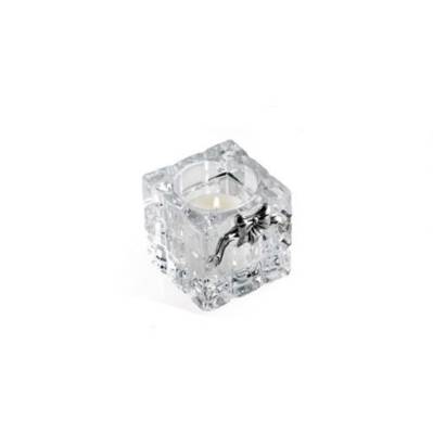 Portacandela cubo in cristallo con fiocco bomboniera matrimonio - Memory 2016