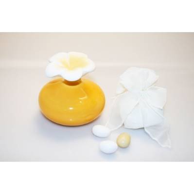 Ampolla rotonda in porcellana con fiore