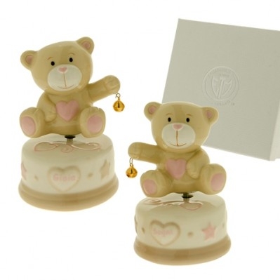 ORSETTO CON CAMPANELLA IN CERAMICA E CARILLON CM 12 ROSA