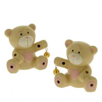 ORSETTO CON CAMPANELLA IN CERAMICA E LUCE LED CM.9 ROSA 