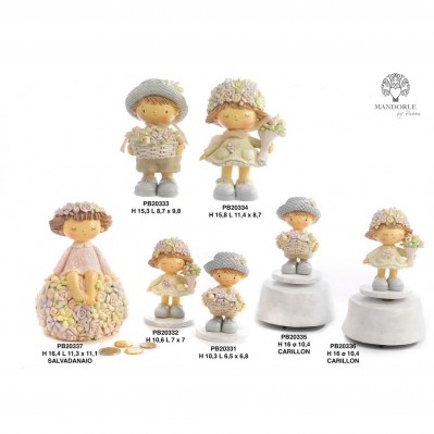 BIMBA CON FIORI IN TESTA E MAZZOLINO 10.6 CM. RESINA