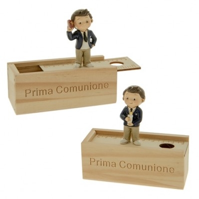 SCATOLA IN LEGNO CON BAMBINO COMUNIONE CM 11