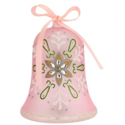 CAMPANELLA PASQUALE DECORATA CON LED H. 15 ROSA