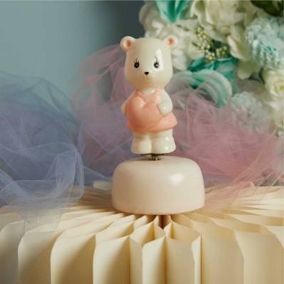 Carillon Claraluna Rosa: Orsetto con Cuore per un Battesimo da Favola cm. 7,5x14