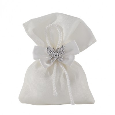 Sacchettino Portaconfetti Bianco con Farfalla Glitter – Novità 2026 cm.10X12
