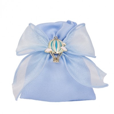 Sacchettino Portaconfetti Mongolfiera in Metallo – Ideale per Nascita e Battesimo cm.8X10 CELESTE