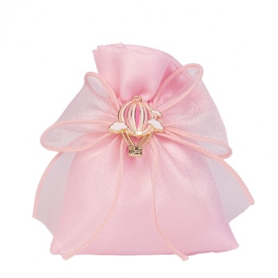 SACCHETTO CONFETTI PER NASCITA / BATTESIMO - CIELO BAG MONGOLFIERA CM.8X10 ROSA