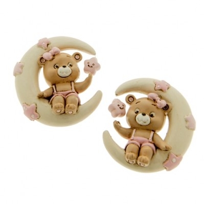 MAGNETE CON ORSACCHIOTTO SULLA LUNA E STELLE IN CERAMICA 6 CM ROSA