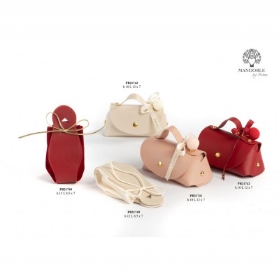 PORTA CONFETTI BORSETTA IN SIMILPELLE PER MATRIMONI CON POMPON 10 CM.