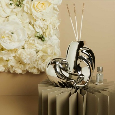 Profumatore Cuore Argento Claraluna: L'Eleganza Metallizzata per il tuo Matrimonio cm. 16,5x10x17