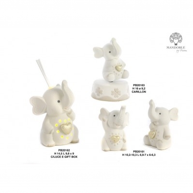 DIFFOND. ELEFANTE / CUORE ORO MET. 14.5 CM. PORC. LUCE