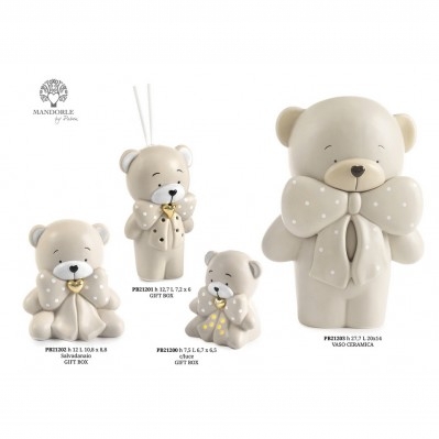 DIFFONDI PROFUMO ORSETTO CON FIOCCO AVANA 12.7 CM. PORCELLANA G.BOX