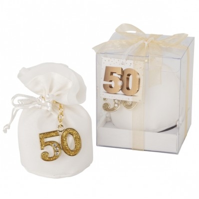 BOX CON PORTACONFETTI E PORTACHIAVI 50° ANNIVERSARIO CM.4