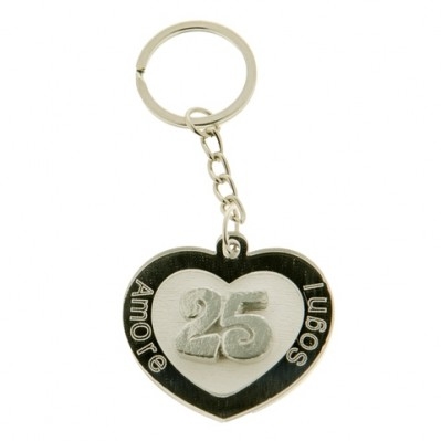 PORTACHIAVI CUORE NOZZE D'ARGENTO 4,5 CM