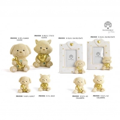 GATTINO LANA/CUORE ORO 10.5 CM. RESINA LUCE