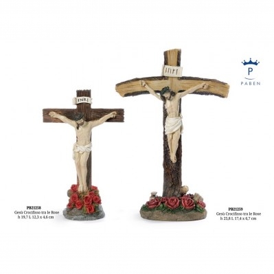 GESU' CROCIFISSO TRA ROSE 19.7 CM. RESINA