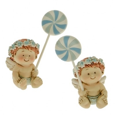 ANGIOLETTO CON GIRANDOLA CERAMICA 7,5 CM CELESTE