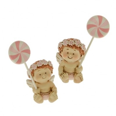 ANGIOLETTO CON GIRANDOLA CERAMICA 7,5 CM ROSA