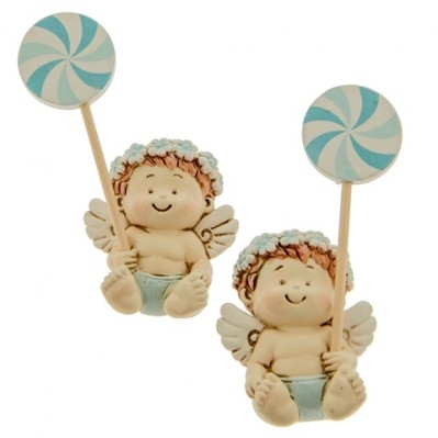 MAGNETE ANGIOLETTO CON GIRANDOLA CERAMICA 7,5 CM CELESTE