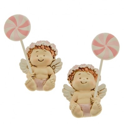 MAGNETE ANGIOLETTO CON GIRANDOLA CERAMICA 7,5 CM ROSA