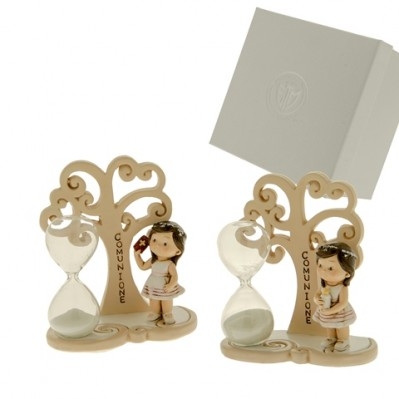 ALBERO DELLA VITA IN LEGNO CON CLESSIDRA E BAMBINA COMUNIONE CM 11