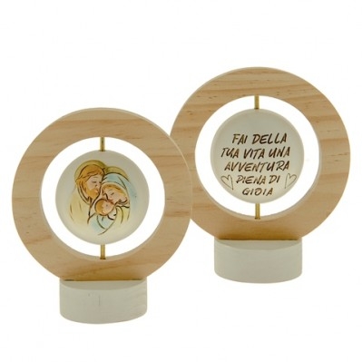 GLOBO IN LEGNO CON SACRA FAMIGLIA IN CERAMICA CM.12 1/48