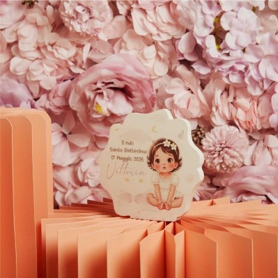 Icona Claraluna Con Bimba - Bomboniera Per Battesimo Claraluna Cm. 11,5X12X1,3 Rosa
