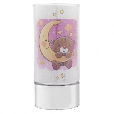 LAMPADA IN VETRO H. 20 CON DECORO ORSETTO SU LUNA - ROSA
