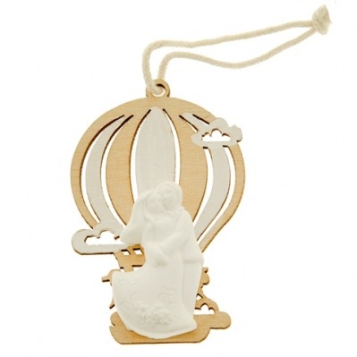 MONGOLFIERA IN LEGNO CON COPPIA INNAMORATI IN GESSO 6,5 CM