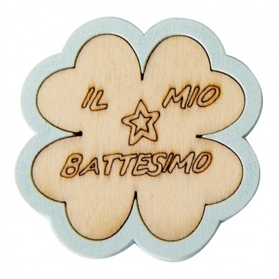 DECORAZIONE IN LEGNO BATTESIMO AZZURRO 4,5 CM