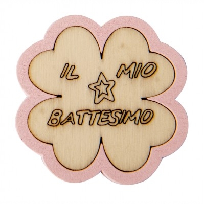 DECORAZIONE IN LEGNO BATTESIMO ROSA 4,5 CM