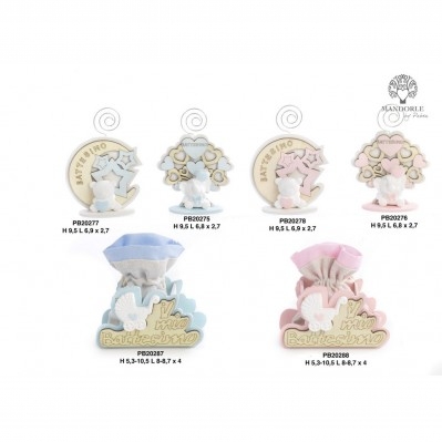 MEZZALUNA CON CLIP ORSETTO CELESTE 9.5 CM. LEGNO GESSO