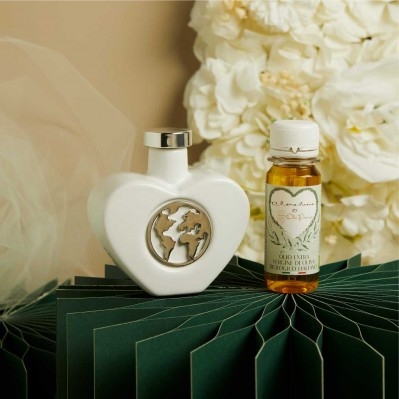 Oliera Claraluna in Porcellana con Mondo Metallizzato colore argento per anniversario cm.9,5x4,5x9