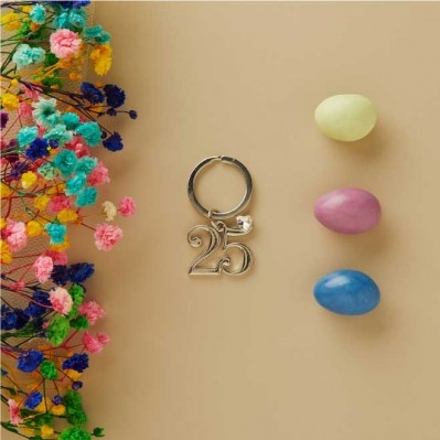 Portachiavi Claraluna In Metallo Argentato e cuoricino brillante per 25° anniversario Cm.3 Circa