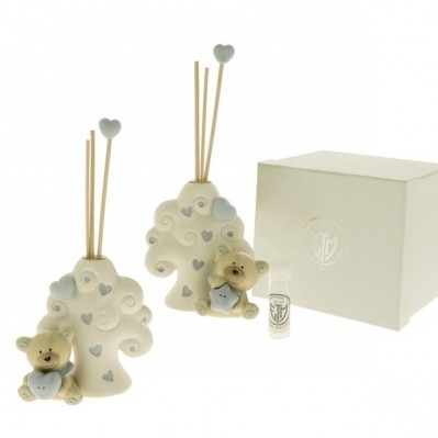 PALLINO ORSO DIFFUSORE CELESTE BOMBONIERA BATTESIMO